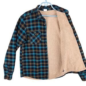 DC Shoes Sherpa Lined Flannel Shirt Jacket Plaid Blue Yellow Mens Smallnaps